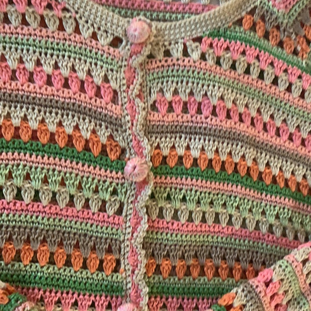 Sigrid Olsen Xs Multi Colored Cotton Crochet Swea… - image 5